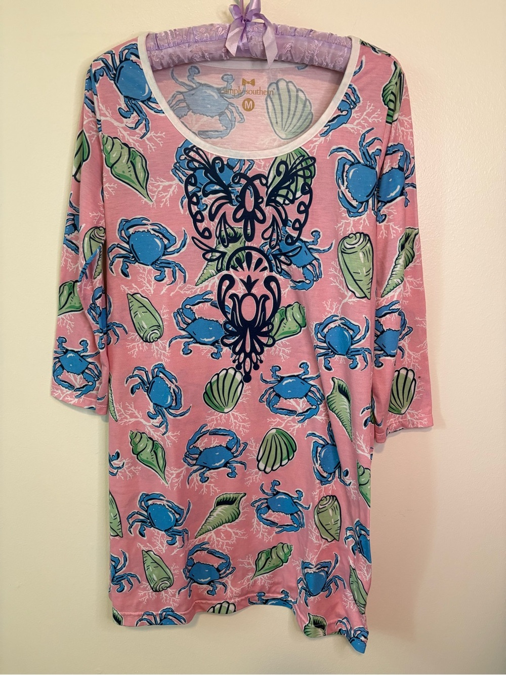 Simply Southern Pink Crab Sleep Tunic Dress Size Medium